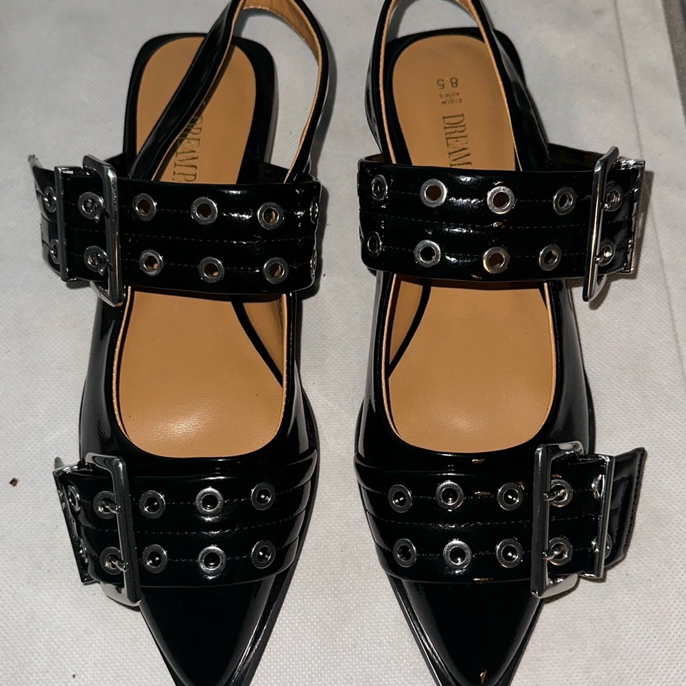 Dream Pairs Black Patent Heels with Buckle Detail